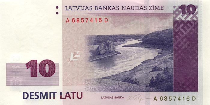 Лицевая сторона банкноты Латвии номиналом 10 Латов