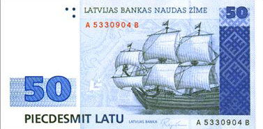 Лицевая сторона банкноты Латвии номиналом 50 Латов