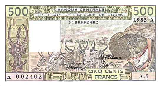 Лицевая сторона банкноты Буркина-Фасо номиналом 500 Франков