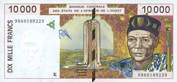 Лицевая сторона банкноты Буркина-Фасо номиналом 10000 Франков