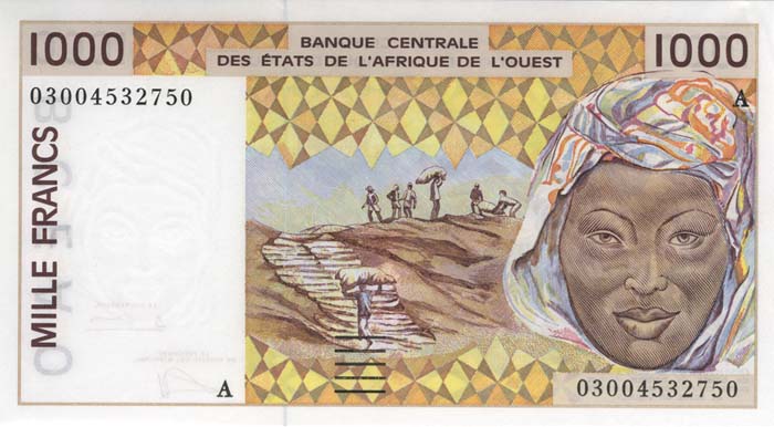 Лицевая сторона банкноты Гвинеи-Бисау номиналом 1000 Франков