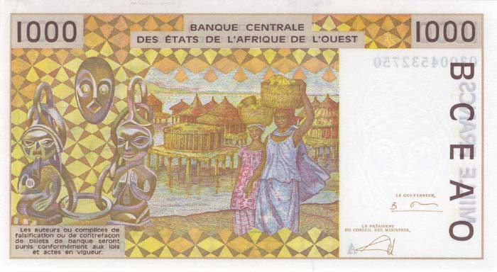 Обратная сторона банкноты Гвинеи-Бисау номиналом 1000 Франков