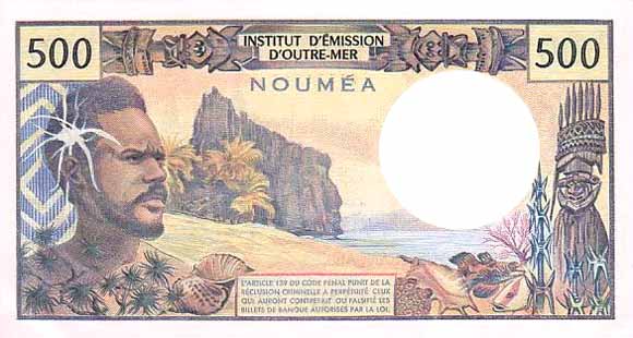 Обратная сторона банкноты Новой Каледонии номиналом 500 Франков