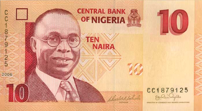 Лицевая сторона банкноты Нигерии номиналом 10 Найр