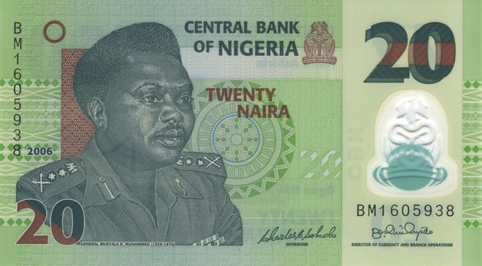 Лицевая сторона банкноты Нигерии номиналом 20 Найр
