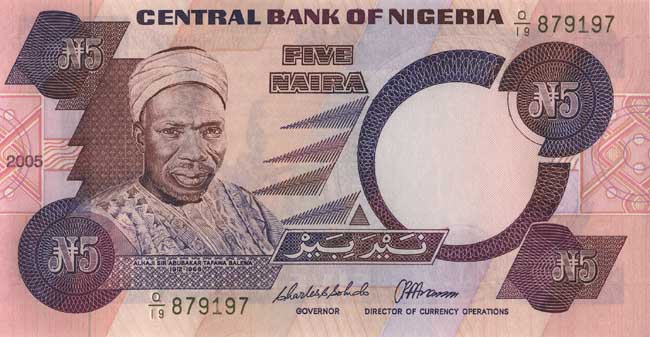 Лицевая сторона банкноты Нигерии номиналом 5 Найр