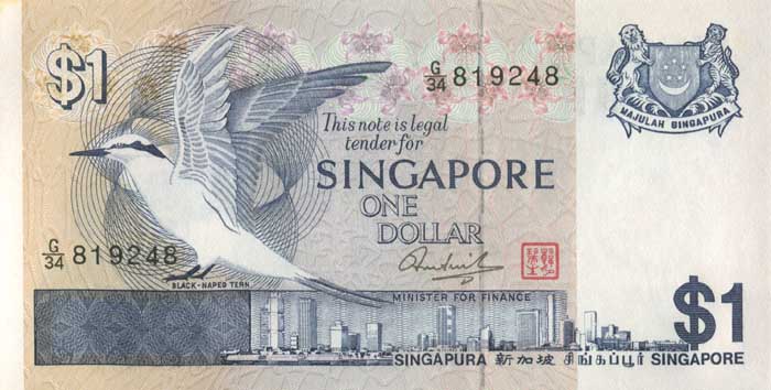 Лицевая сторона банкноты Сингапура номиналом 1 Доллар