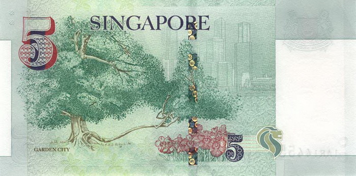 Обратная сторона банкноты Сингапура номиналом 5 Долларов