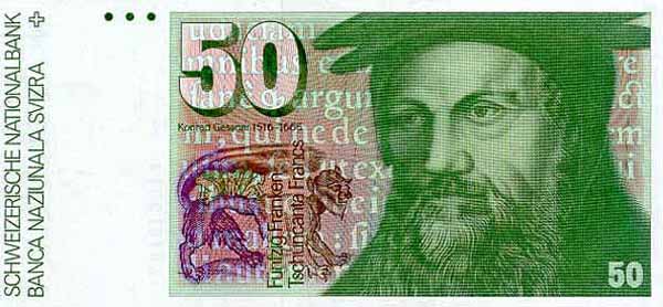 Лицевая сторона банкноты Швейцарии номиналом 50 Франков