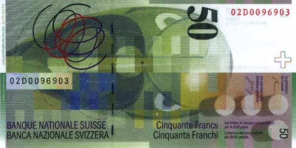 Обратная сторона банкноты Швейцарии номиналом 50 Франков