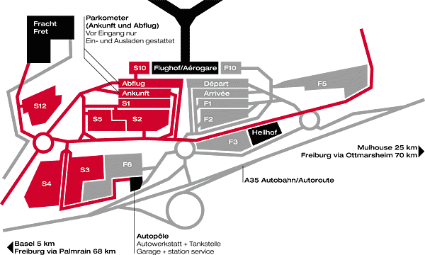 Схема парковок (швейцарский сектор) аэропорта Базеля