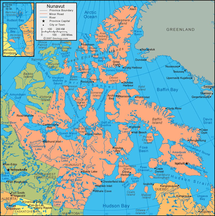 Подробная карта Нунавута
