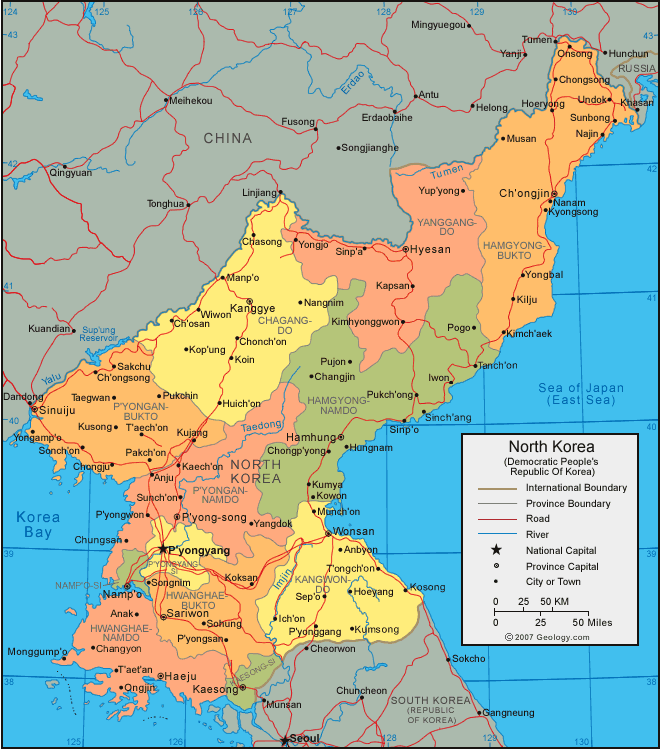 Подробная карта Северной Кореи