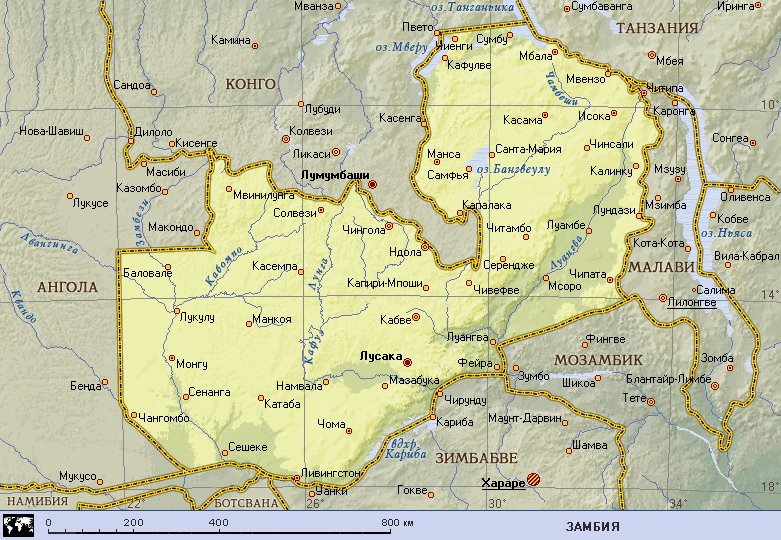 Подробная карта Замбии
