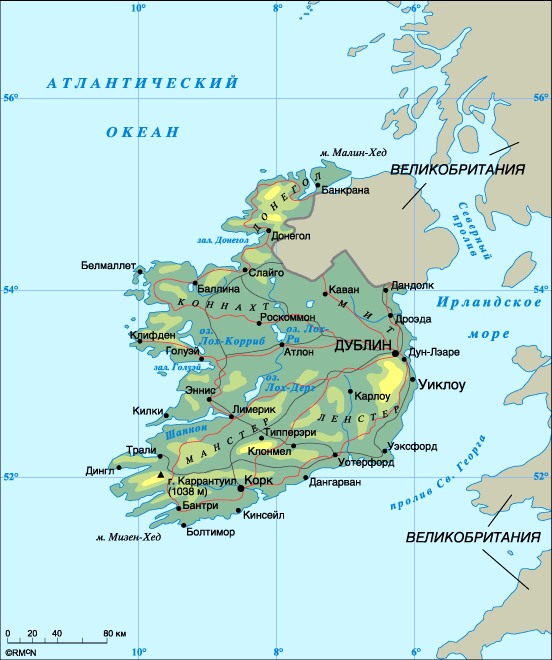 Подробная карта Ирландии