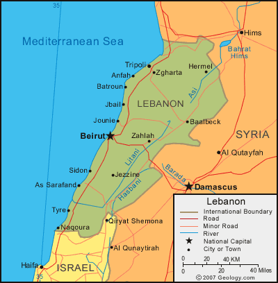 Карта Ливана
