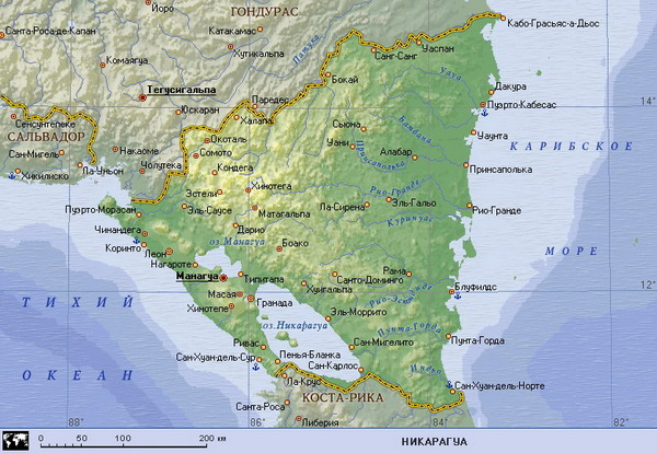 Карта Никарагуа