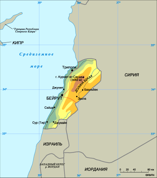Карта Ливана