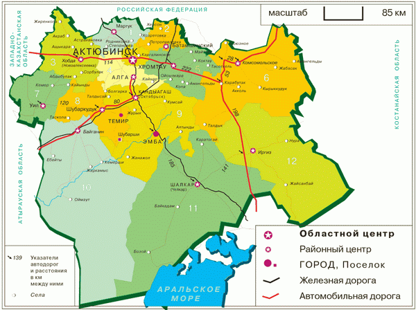 Карта Актюбинской области