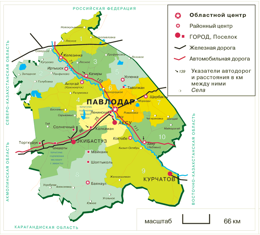 Подробная карта Павлодарской области