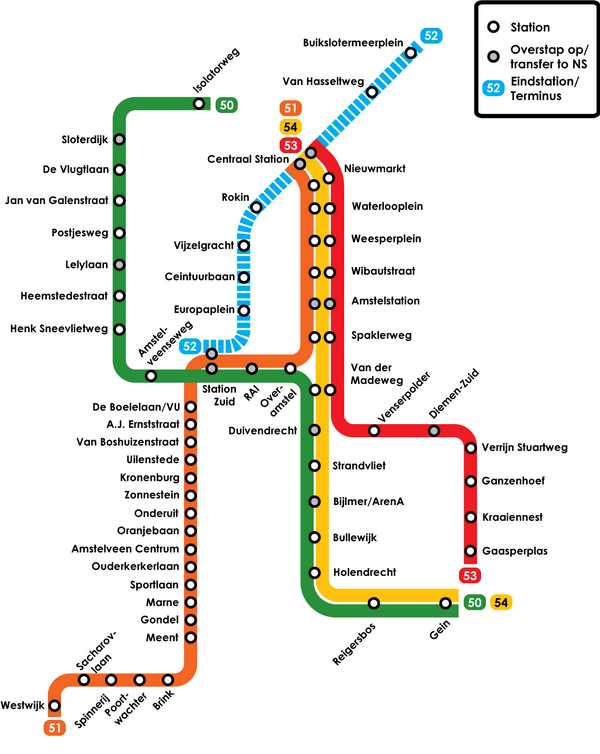 Схема метро Амстердама