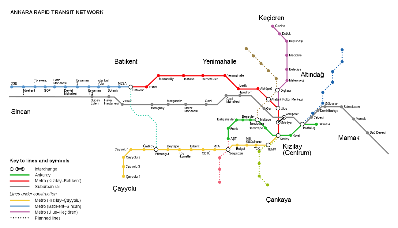Подробная схема метро Анкары