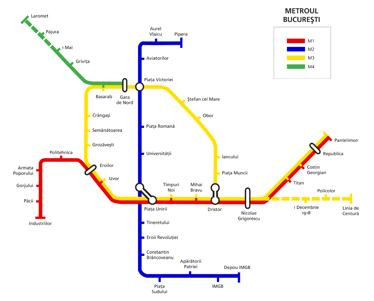 Подробная схема метро Бухареста