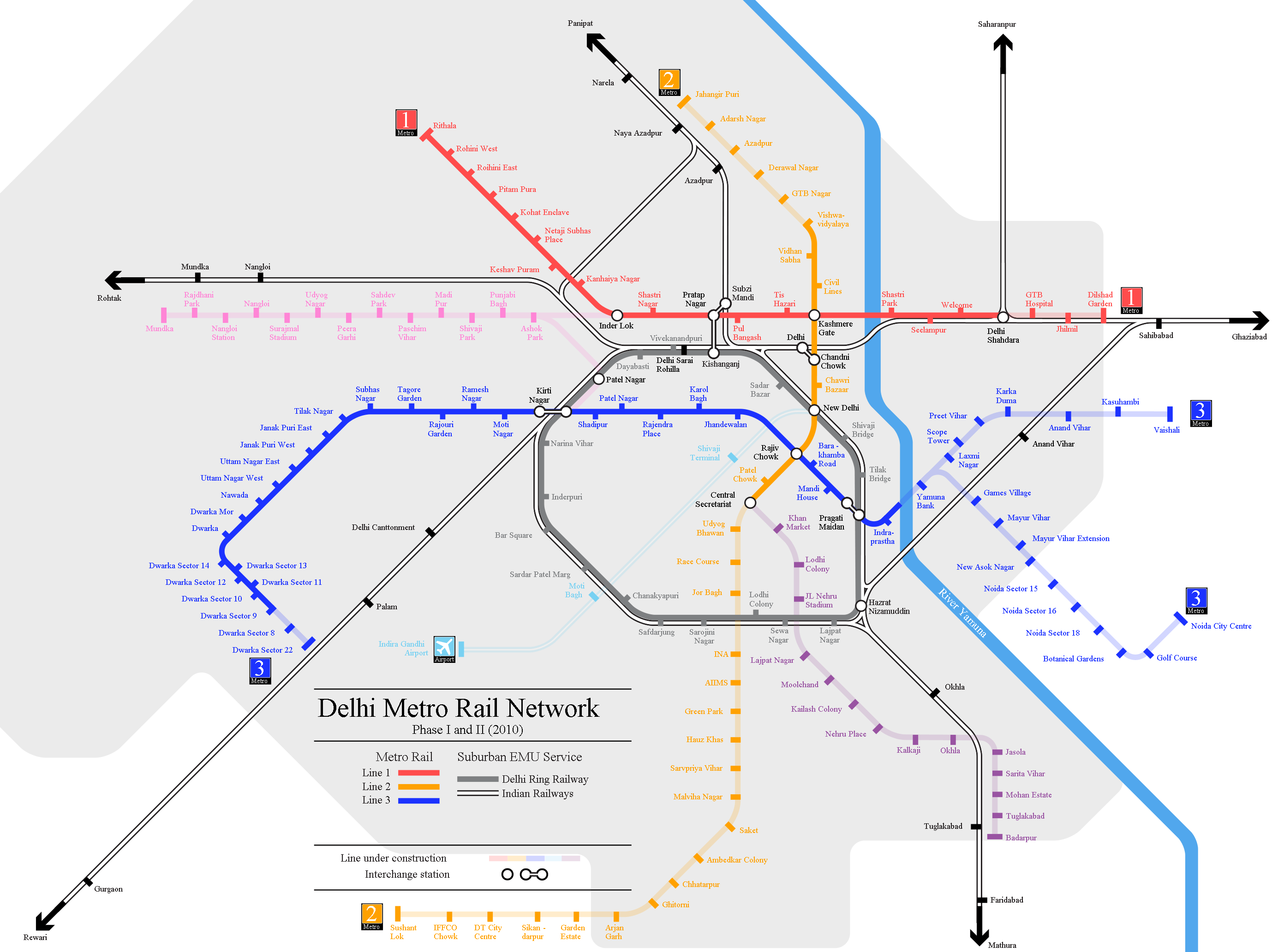 Подробная схема метро Дели