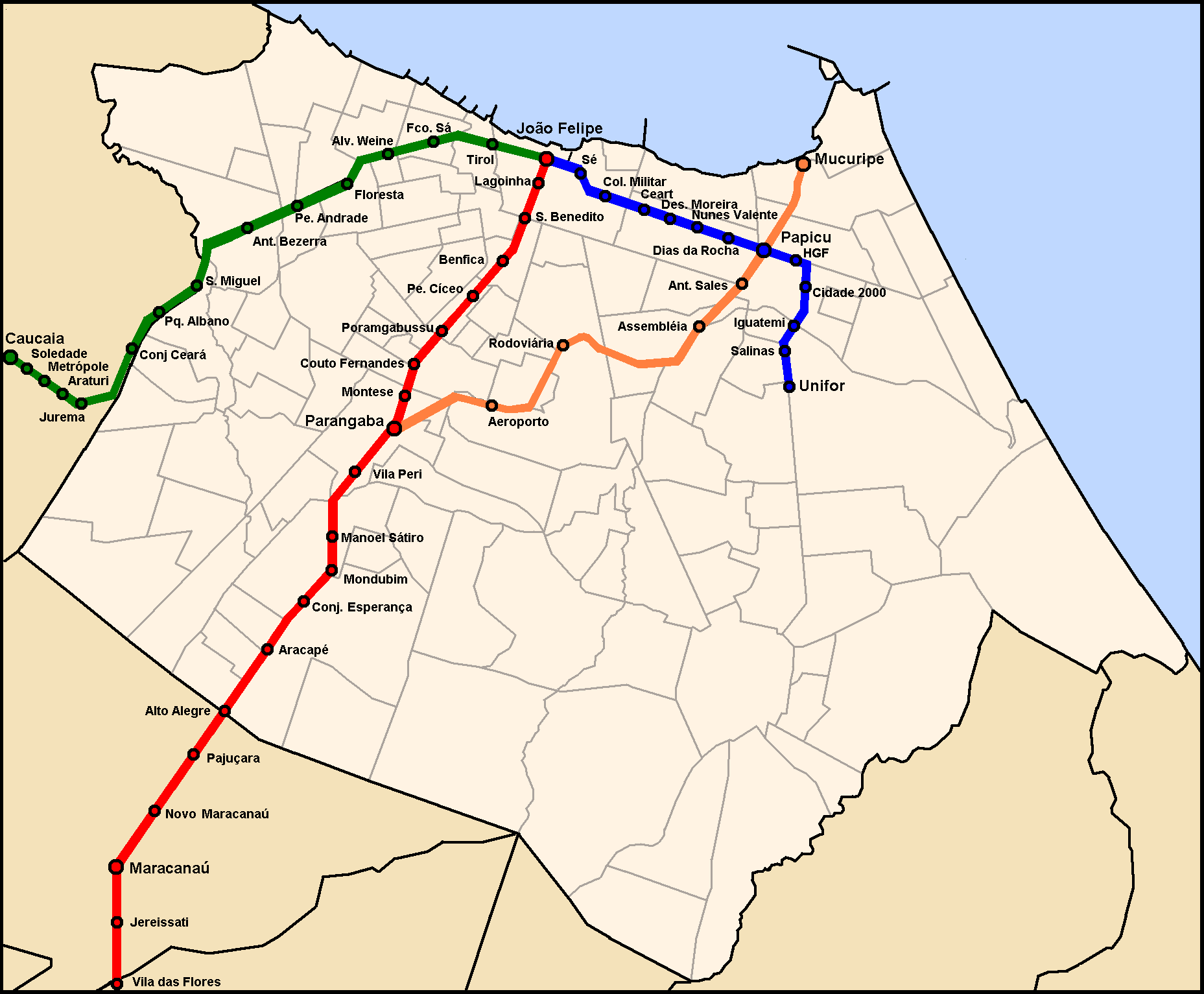Подробная схема метро Форталезы