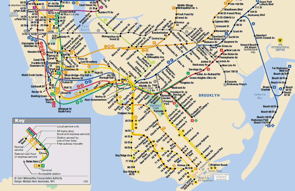 Подробная схема метро Нью-Йорка