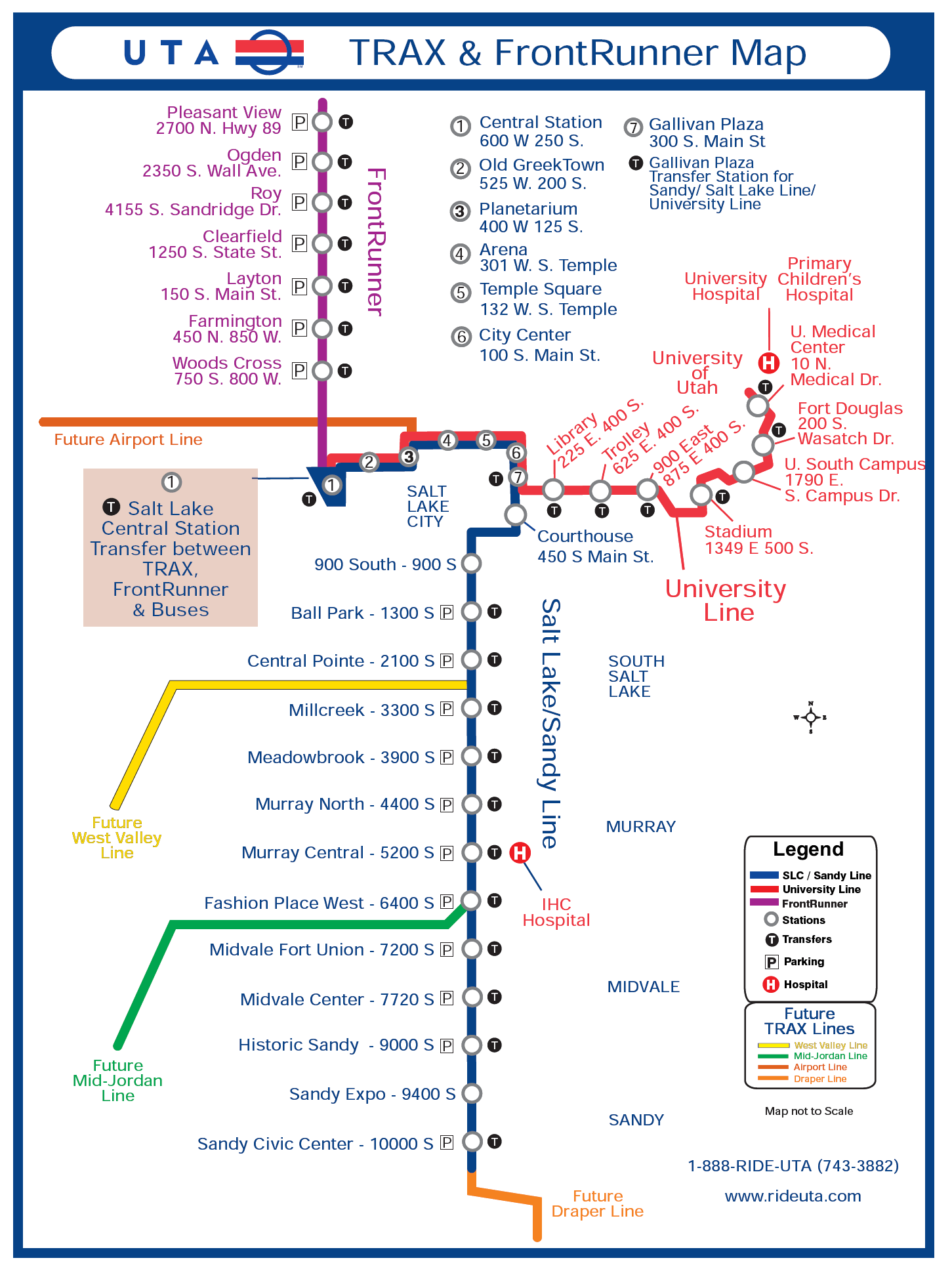 Подробная схема метро Солт Лейк Сити