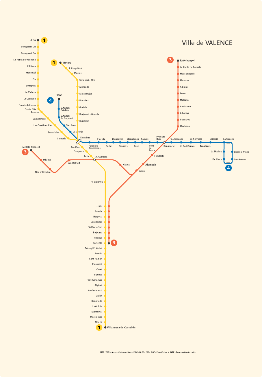 Подробная схема метро Валенсии