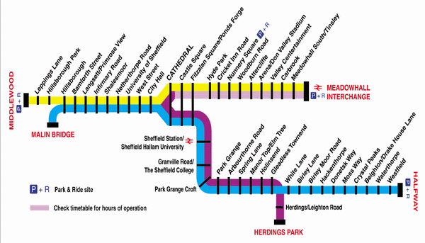 Схема метро Шеффилда