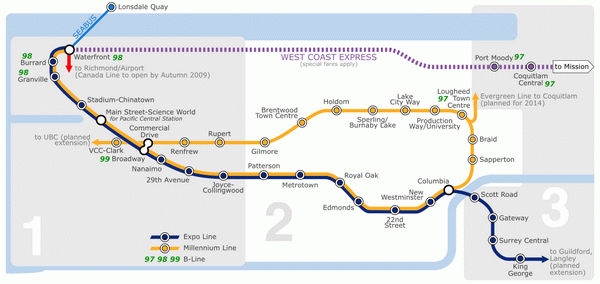 Схема метро Ванкувера