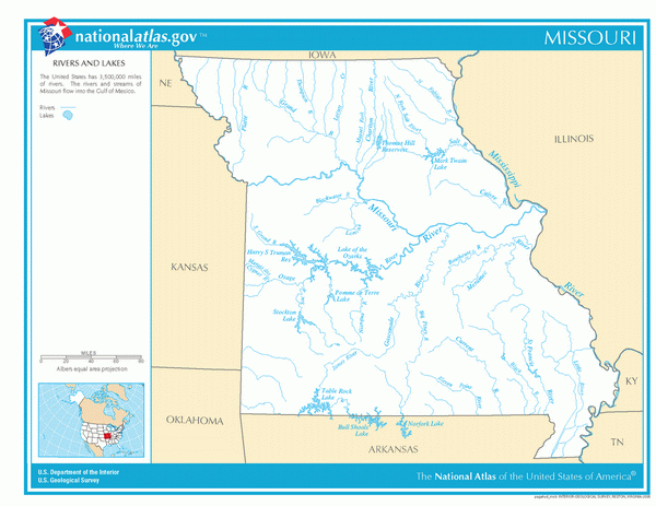 Карта рек и озер Миссури