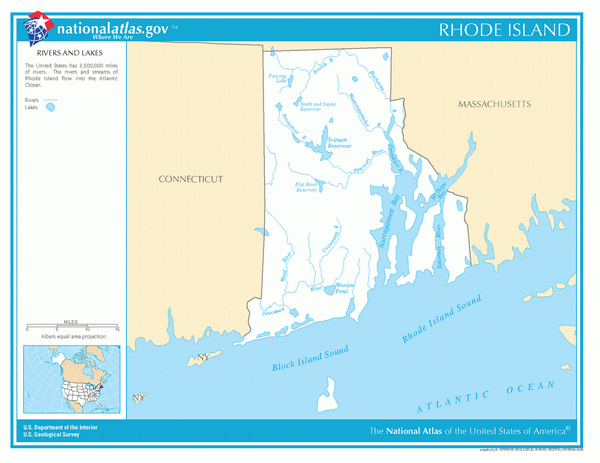 Карта рек и озер Род Айленда
