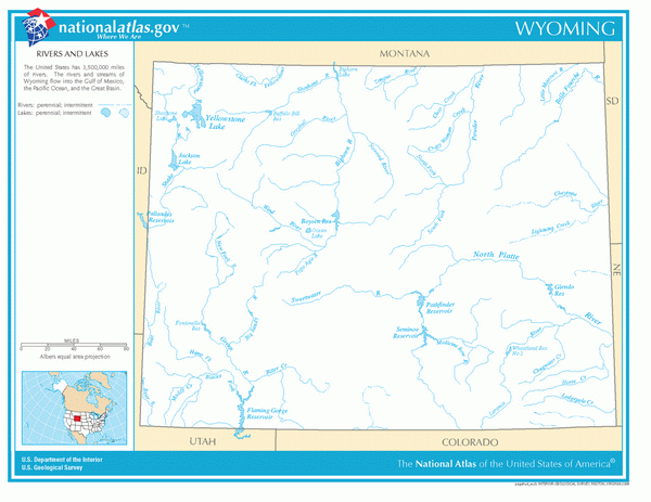 Карта рек и озер Вайоминга